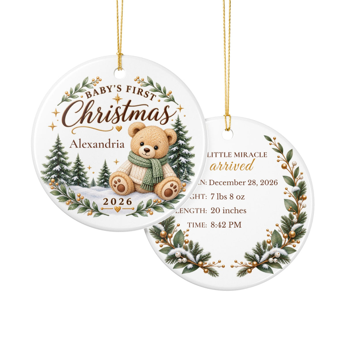 Baby’s First Christmas Ornament 2026 – Personalized Birth Stats Keepsake