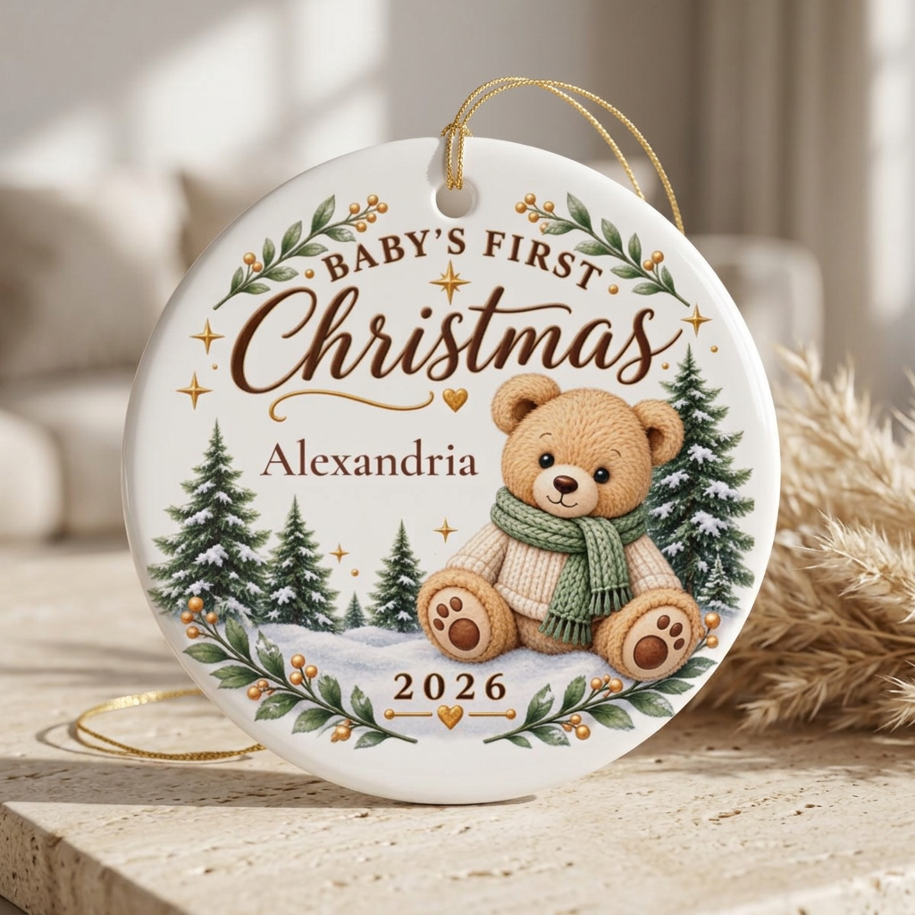 Baby’s First Christmas Ornament 2026 – Personalized Birth Stats Keepsake
