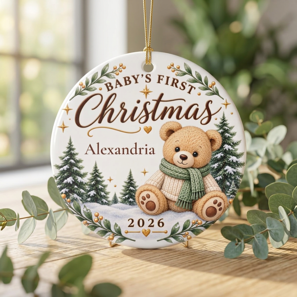 Baby’s First Christmas Ornament 2026 – Personalized Birth Stats Keepsake