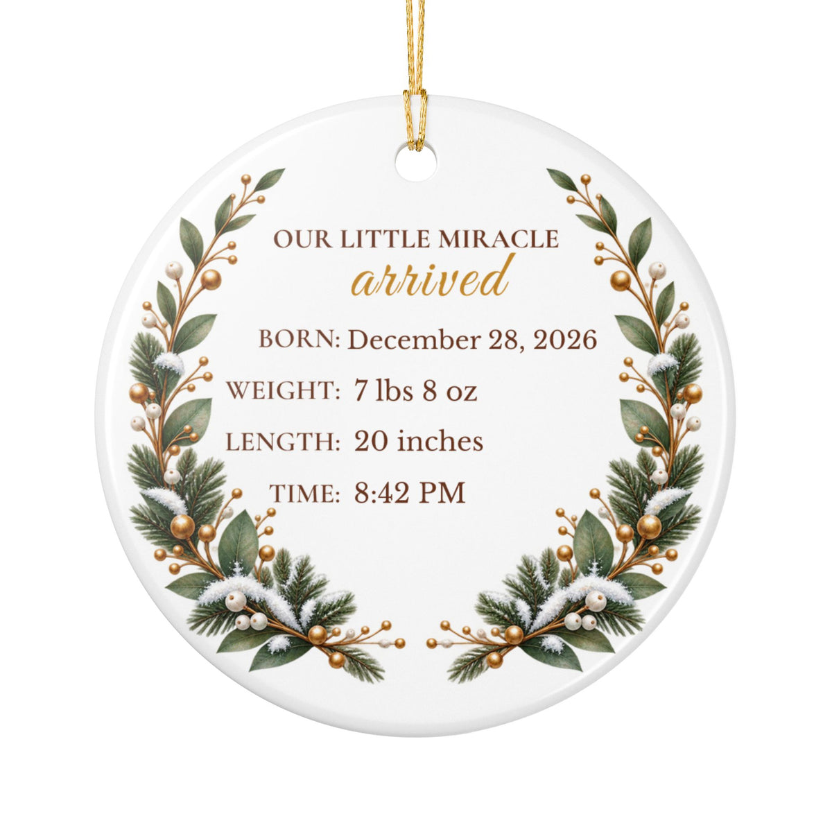 Baby’s First Christmas Ornament 2026 – Personalized Birth Stats Keepsake