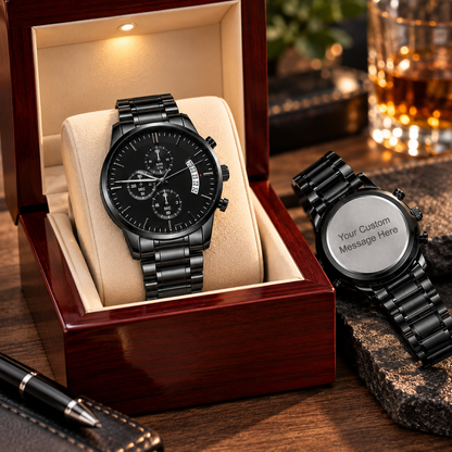 To My Husband – Forever Yours | Personalized Engraved Black Chronograph Watch