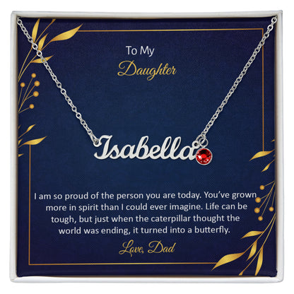 To My Daughter From Dad – Personalized Name & Birthstone Necklace