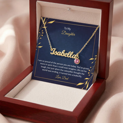 To My Daughter From Dad – Personalized Name & Birthstone Necklace