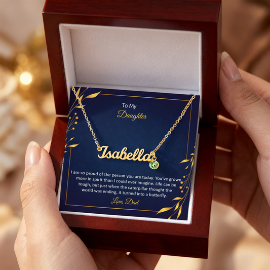 To My Daughter From Dad – Personalized Name & Birthstone Necklace