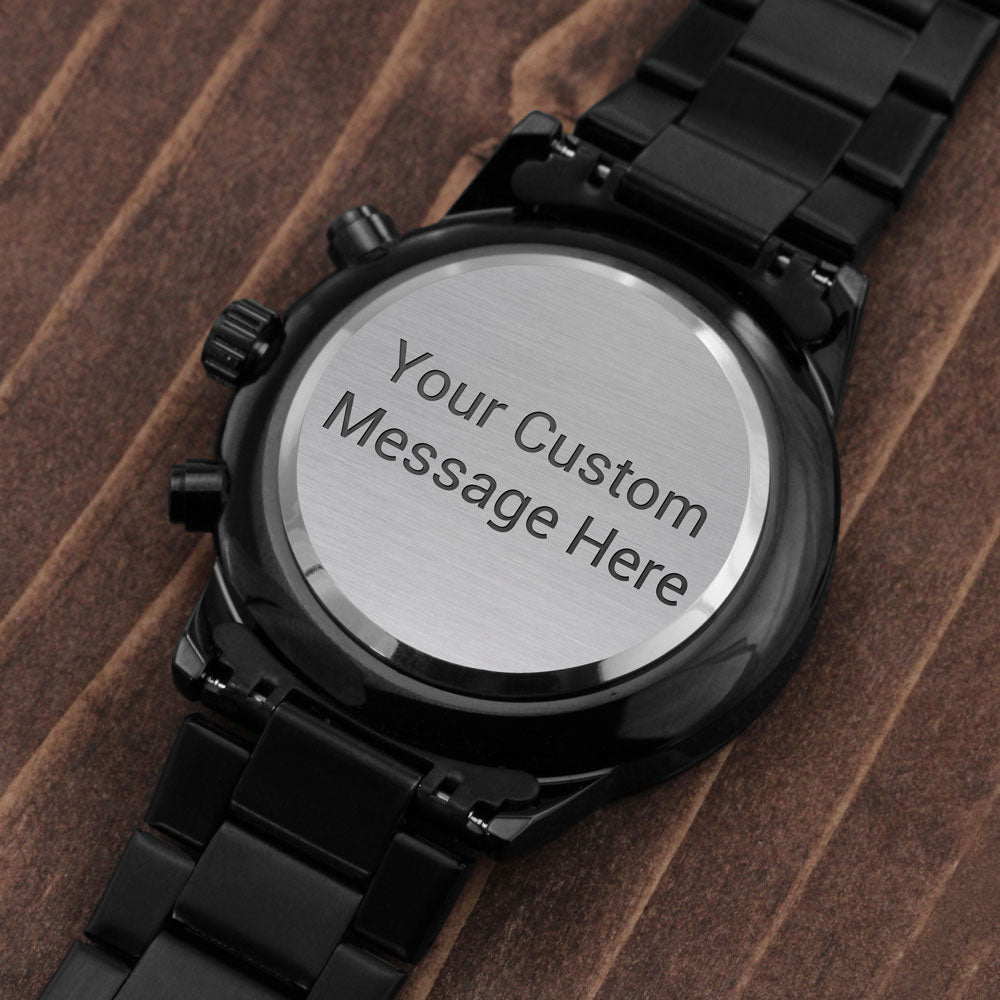 To My Husband – Forever Yours | Personalized Engraved Black Chronograph Watch