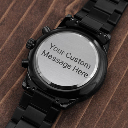 To My Husband – Forever Yours | Personalized Engraved Black Chronograph Watch