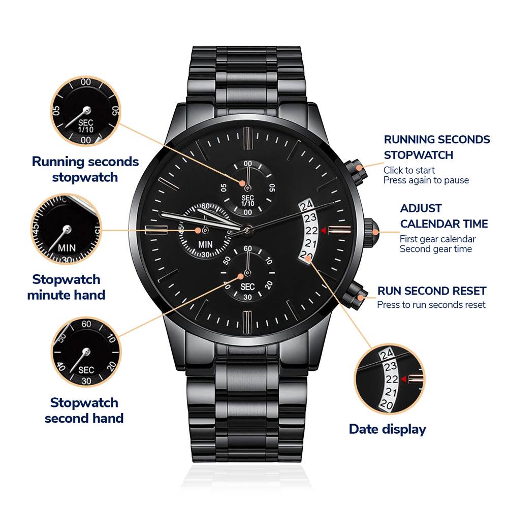 To My Husband – Forever Yours | Personalized Engraved Black Chronograph Watch