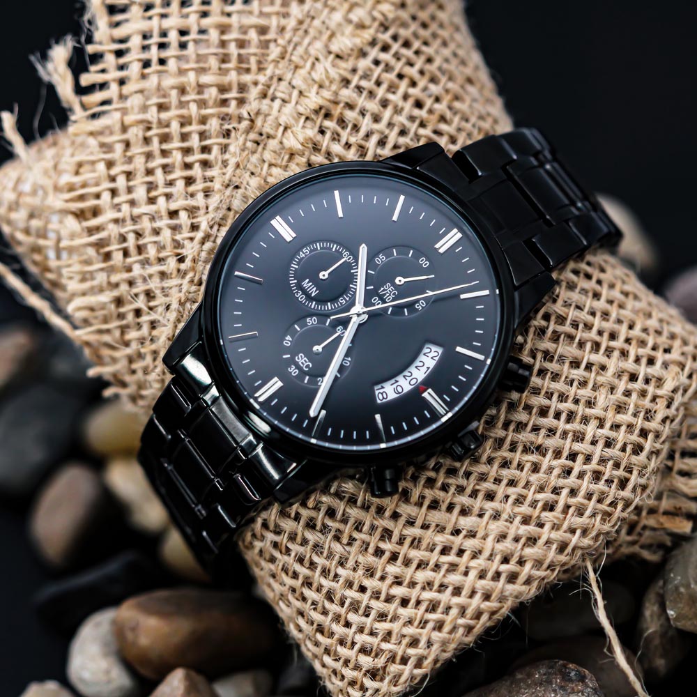 To My Husband – Forever Yours | Personalized Engraved Black Chronograph Watch