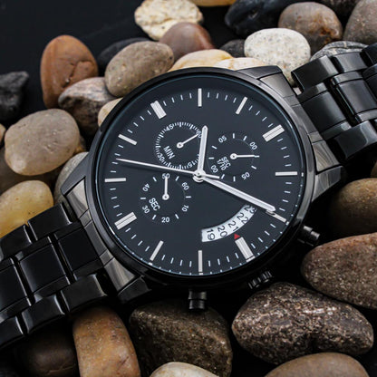 To My Husband – Forever Yours | Personalized Engraved Black Chronograph Watch