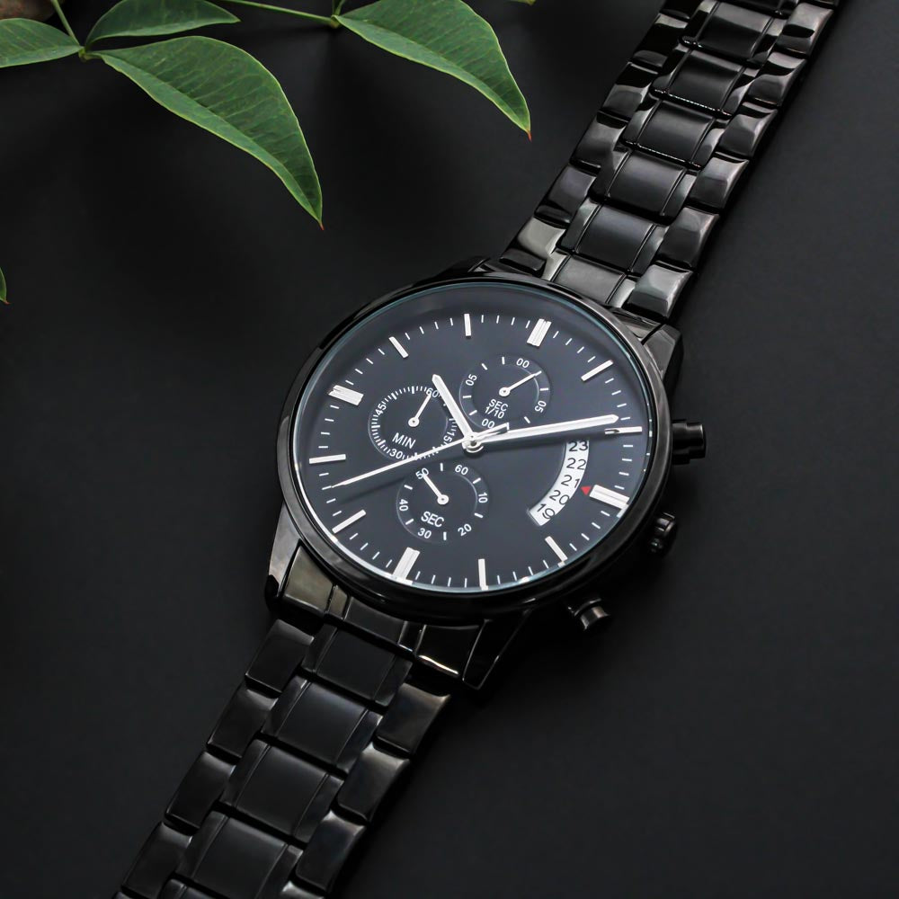 To My Husband – Forever Yours | Personalized Engraved Black Chronograph Watch