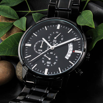 To My Husband – Forever Yours | Personalized Engraved Black Chronograph Watch