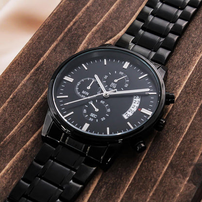 To My Husband – Forever Yours | Personalized Engraved Black Chronograph Watch