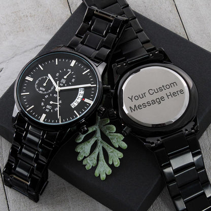 To My Husband – Forever Yours | Personalized Engraved Black Chronograph Watch