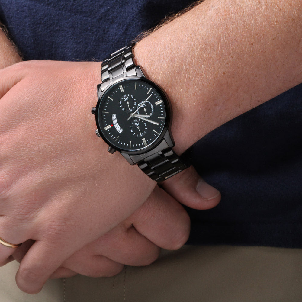 To My Husband – Forever Yours | Personalized Engraved Black Chronograph Watch