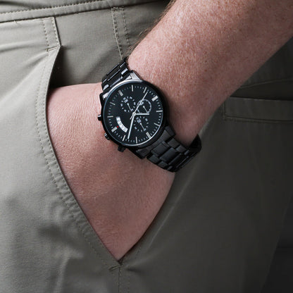 To My Husband – Forever Yours | Personalized Engraved Black Chronograph Watch