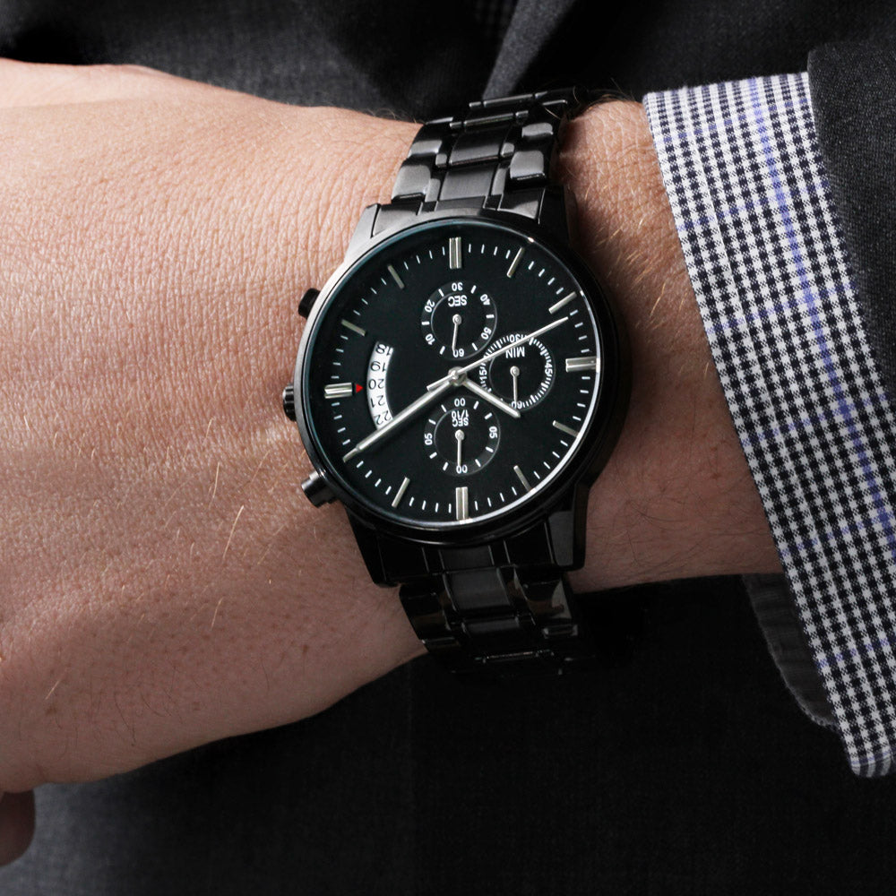 To My Husband – Forever Yours | Personalized Engraved Black Chronograph Watch