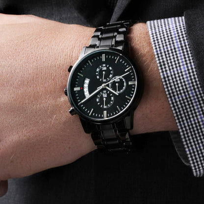 To My Husband – Forever Yours | Personalized Engraved Black Chronograph Watch