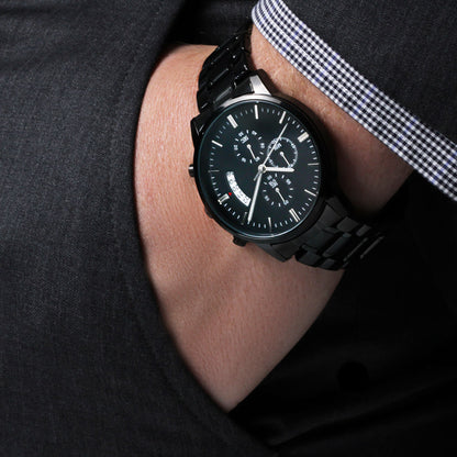 To My Husband – Forever Yours | Personalized Engraved Black Chronograph Watch