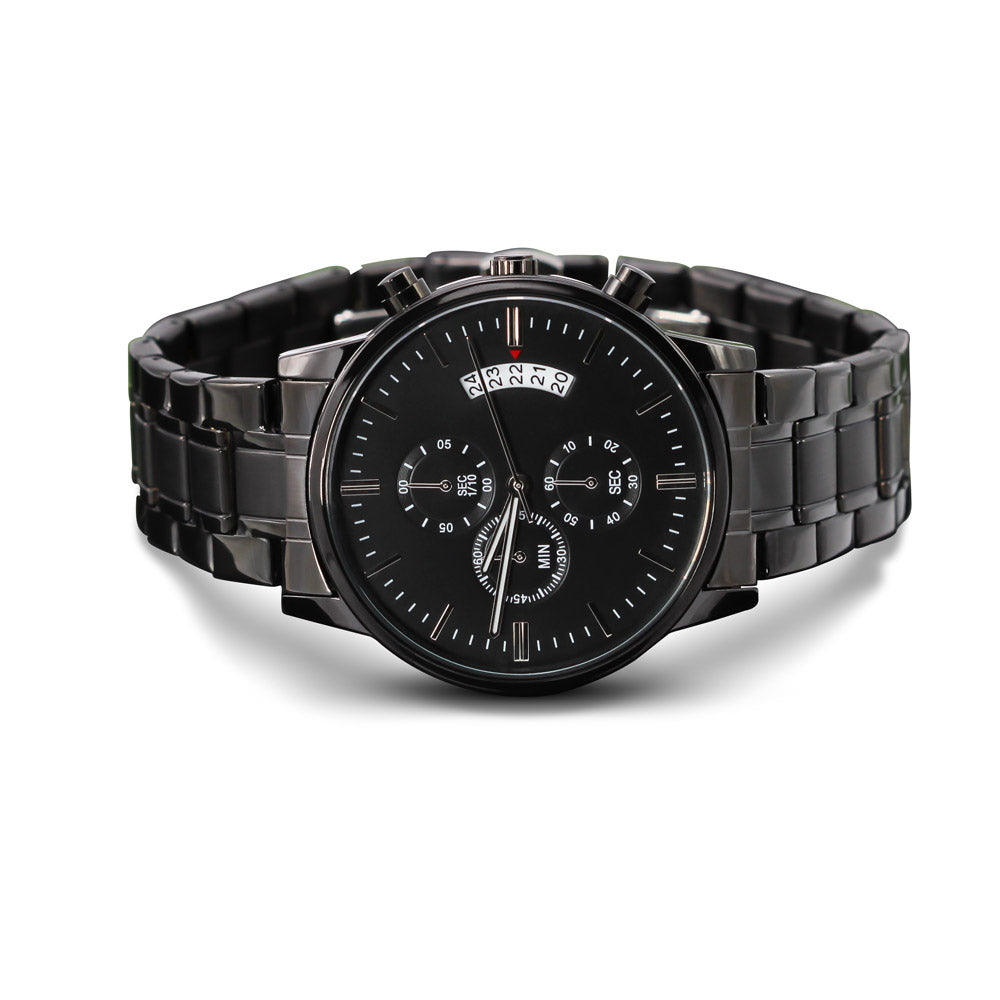 To My Husband – Forever Yours | Personalized Engraved Black Chronograph Watch