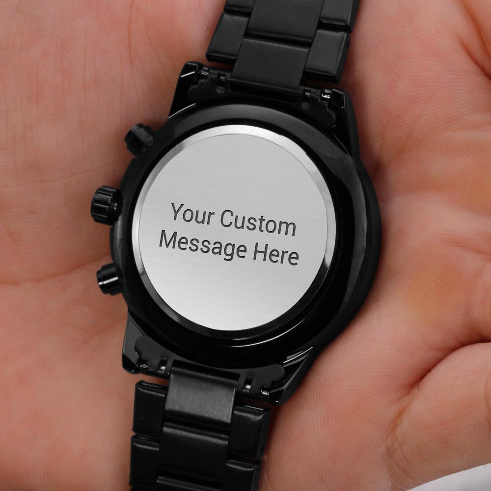 To My Husband – Forever Yours | Personalized Engraved Black Chronograph Watch