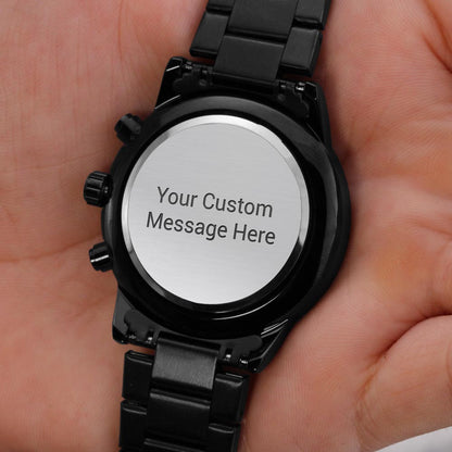 To My Husband – Forever Yours | Personalized Engraved Black Chronograph Watch