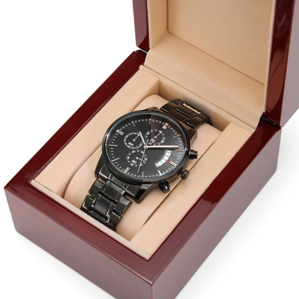 To My Husband – Forever Yours | Personalized Engraved Black Chronograph Watch