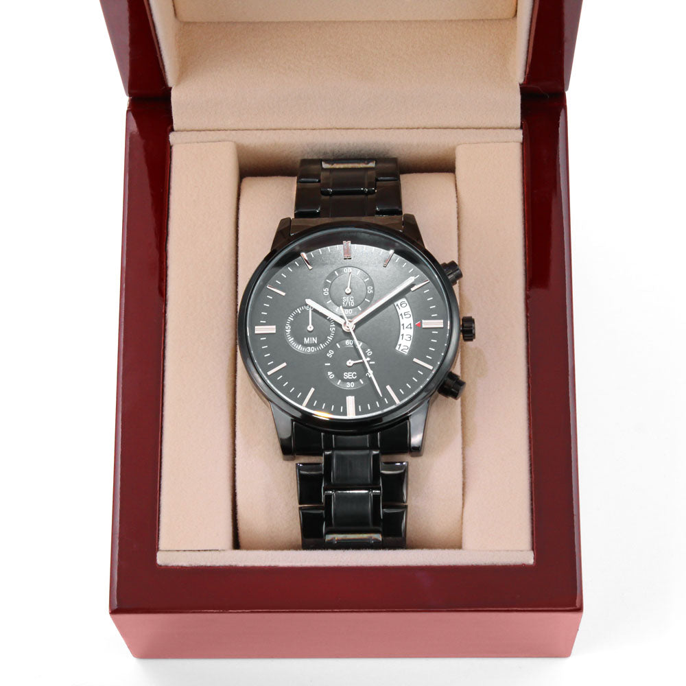 To My Husband – Forever Yours | Personalized Engraved Black Chronograph Watch