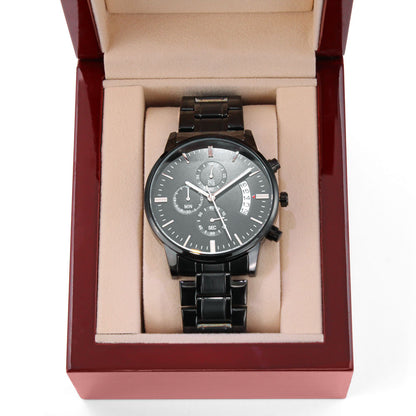 To My Husband – Forever Yours | Personalized Engraved Black Chronograph Watch