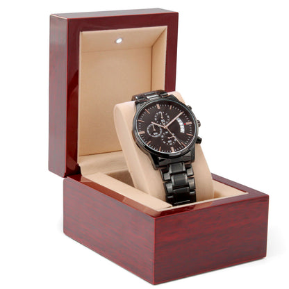 To My Husband – Forever Yours | Personalized Engraved Black Chronograph Watch