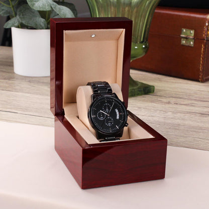 To My Husband – Forever Yours | Personalized Engraved Black Chronograph Watch