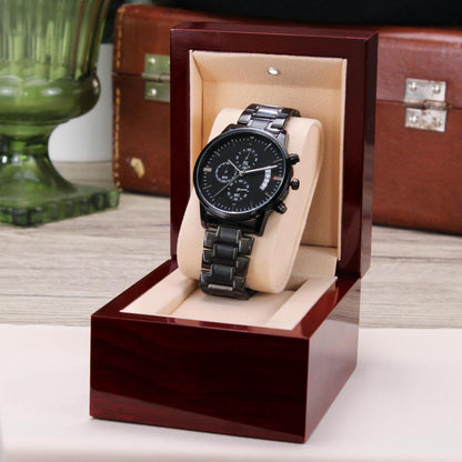 To My Husband – Forever Yours | Personalized Engraved Black Chronograph Watch