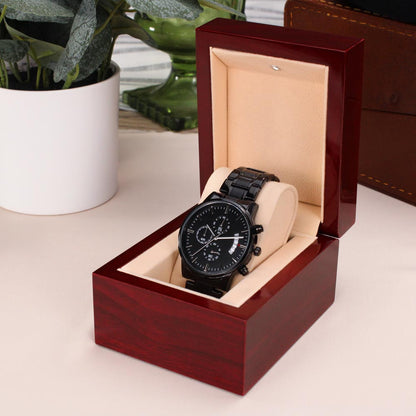 To My Husband – Forever Yours | Personalized Engraved Black Chronograph Watch