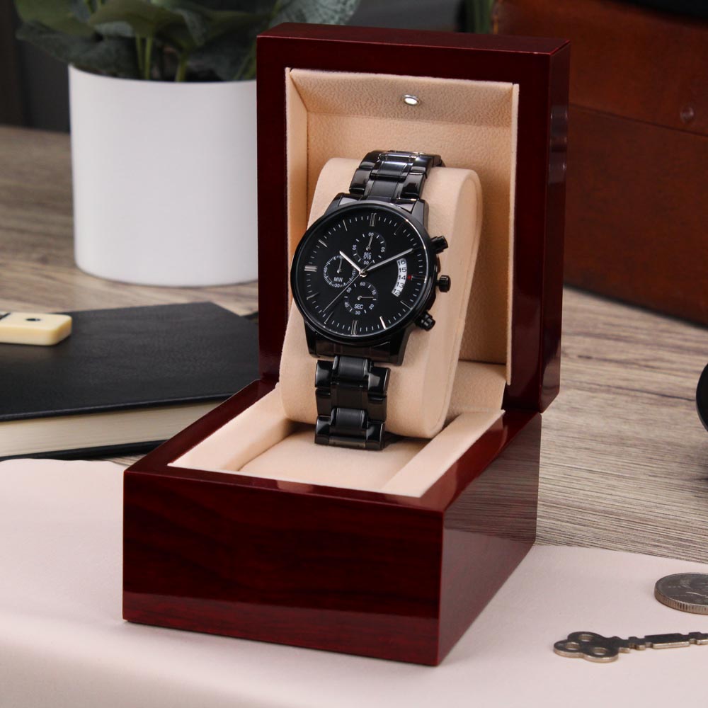 To My Husband – Forever Yours | Personalized Engraved Black Chronograph Watch