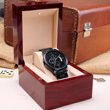 To My Husband – Forever Yours | Personalized Engraved Black Chronograph Watch