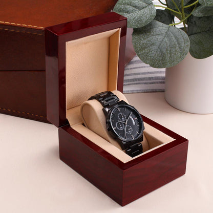 To My Husband – Forever Yours | Personalized Engraved Black Chronograph Watch