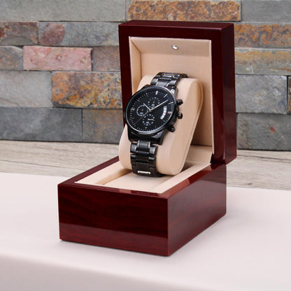 To My Husband – Forever Yours | Personalized Engraved Black Chronograph Watch