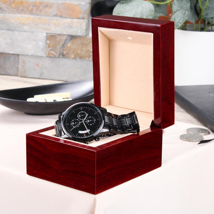To My Husband – Forever Yours | Personalized Engraved Black Chronograph Watch