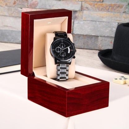 To My Husband – Forever Yours | Personalized Engraved Black Chronograph Watch