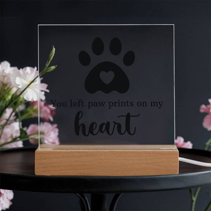 You Left Pawprints on My Heart | LED Pet Memorial Acrylic Keepsake