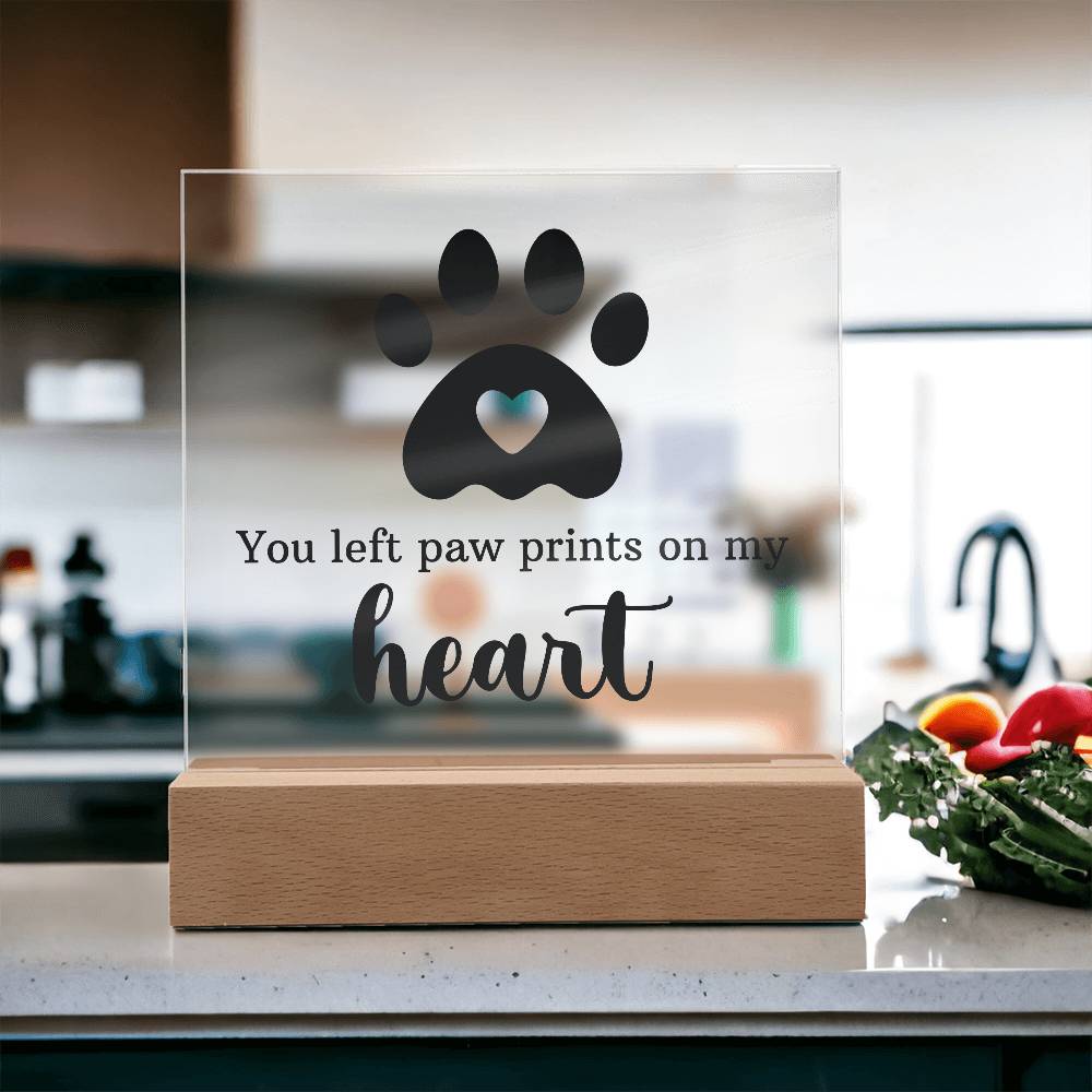 You Left Pawprints on My Heart | LED Pet Memorial Acrylic Keepsake
