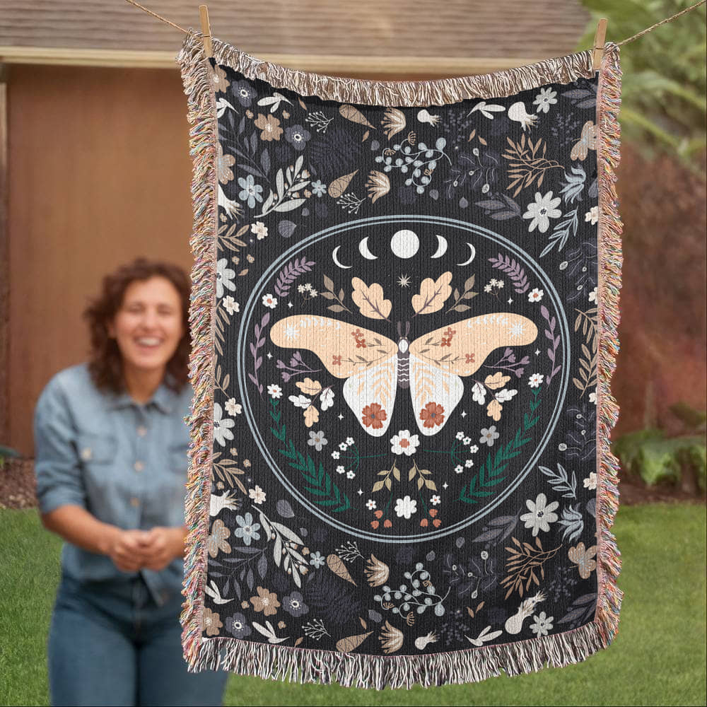 Bohemian Butterfly & Wildflowers | Woven Blanket