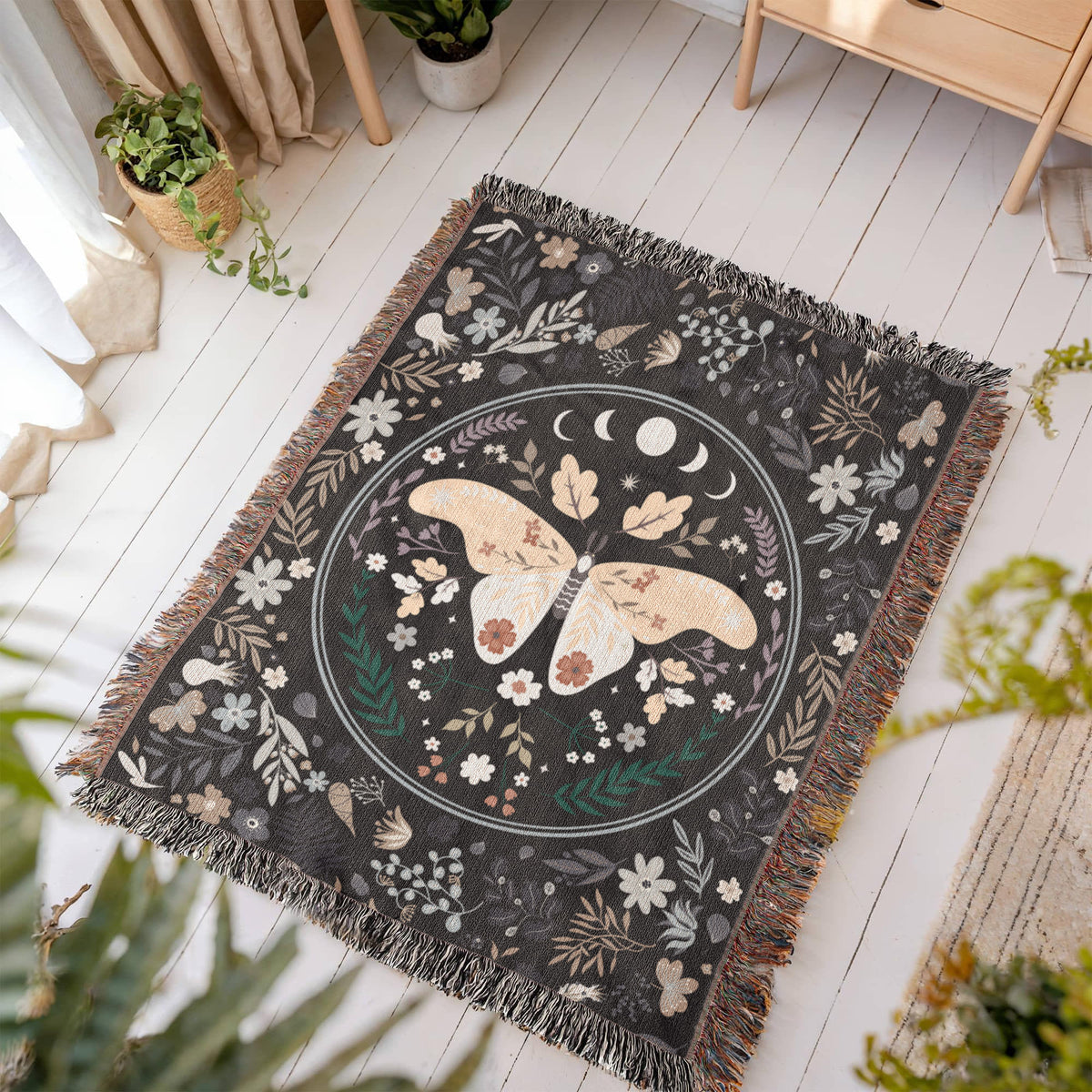 Bohemian Butterfly & Wildflowers | Woven Blanket