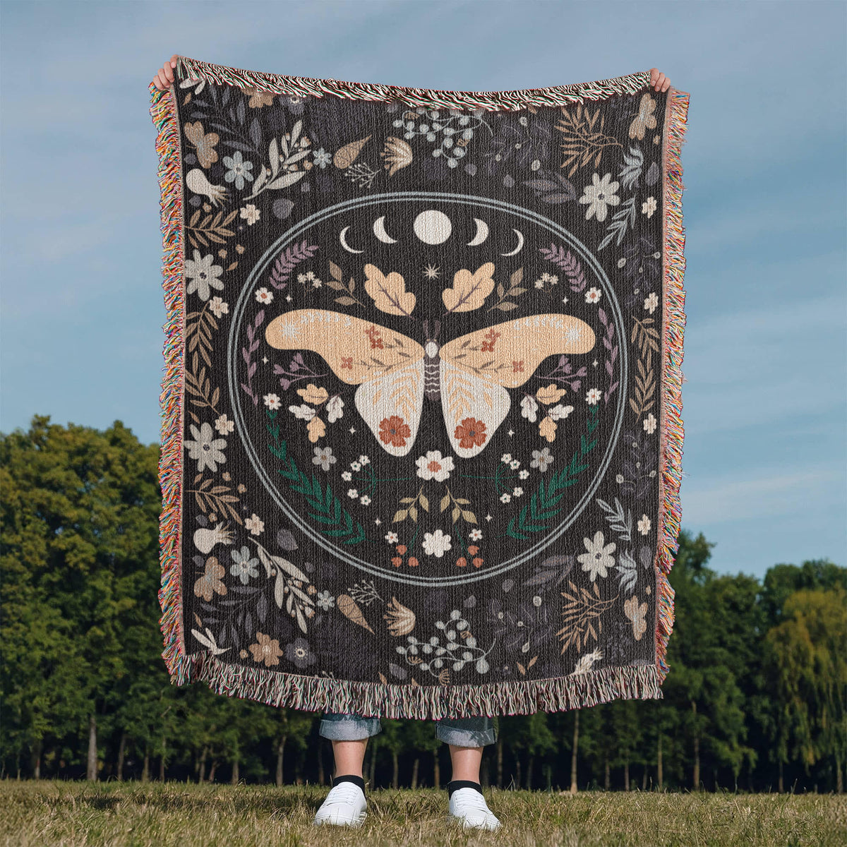 Bohemian Butterfly & Wildflowers | Woven Blanket