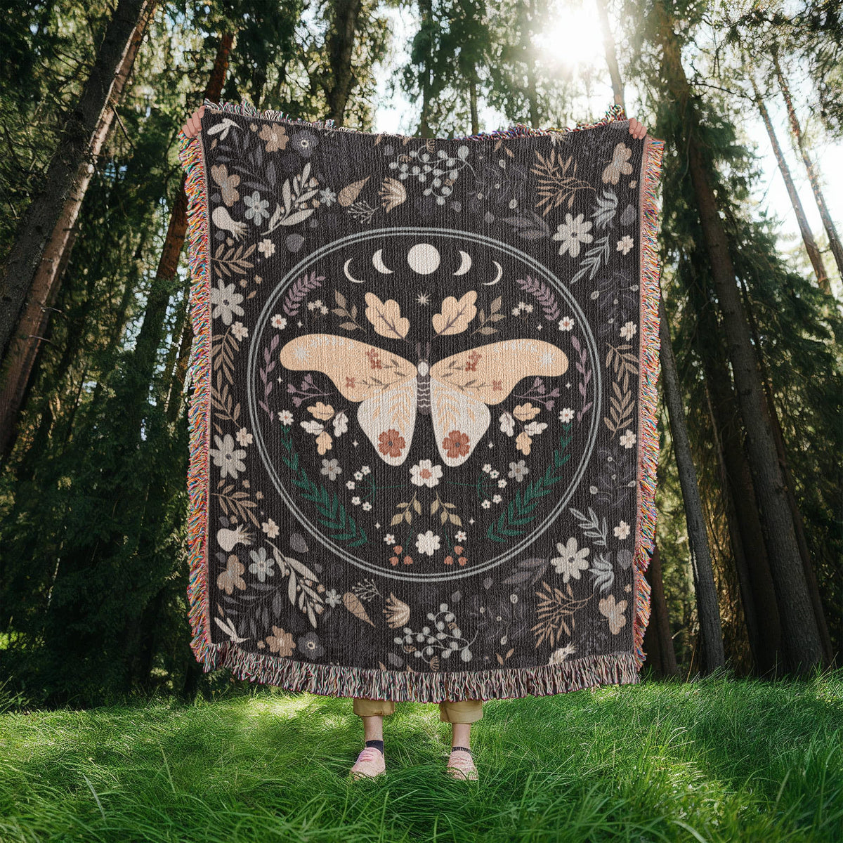 Bohemian Butterfly & Wildflowers | Woven Blanket