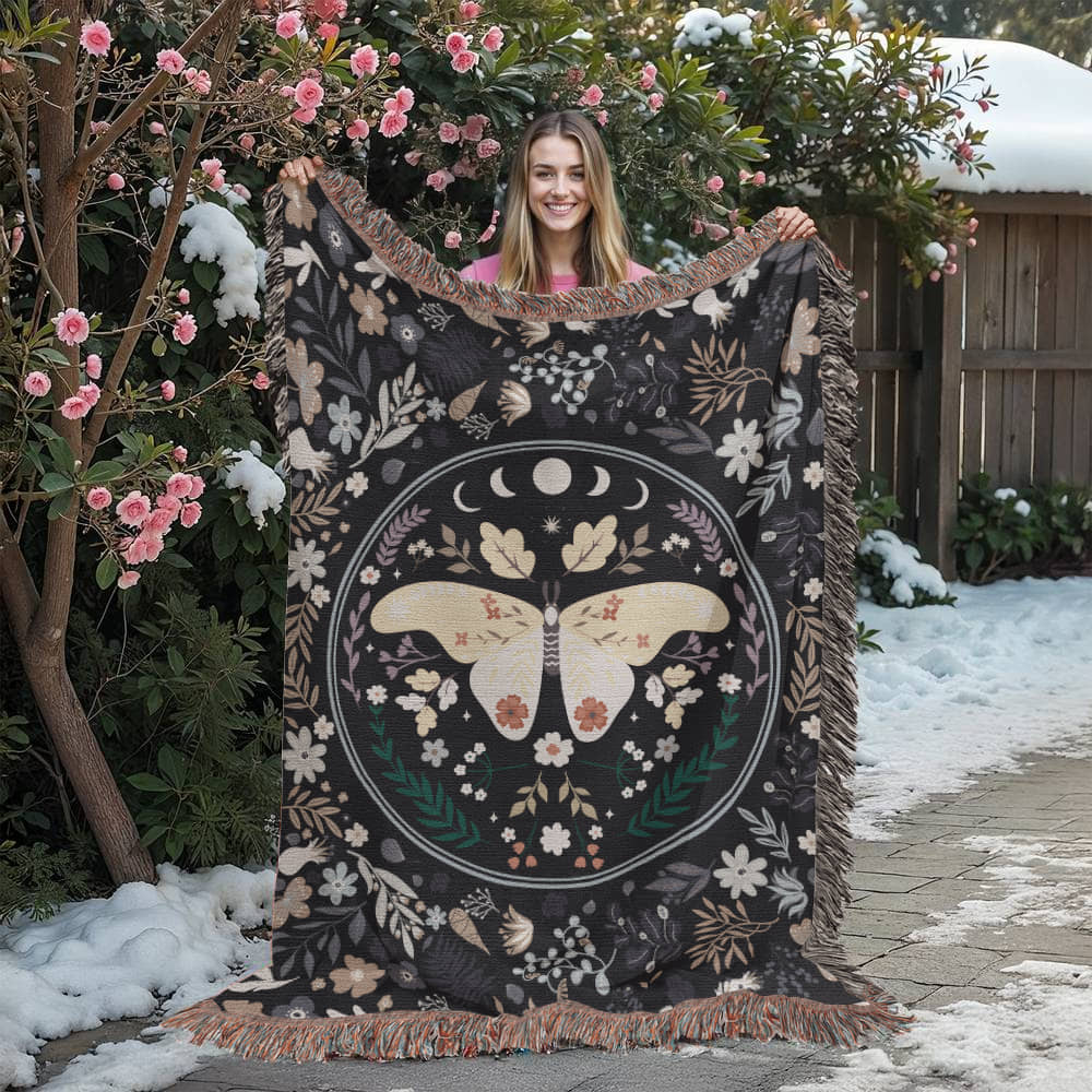 Bohemian Butterfly & Wildflowers | Woven Blanket